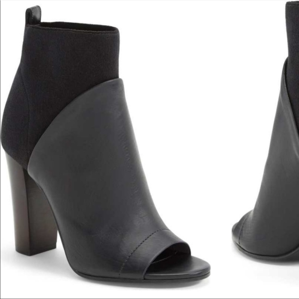 Vince Peep Toe Black Aren Block Heel Booties